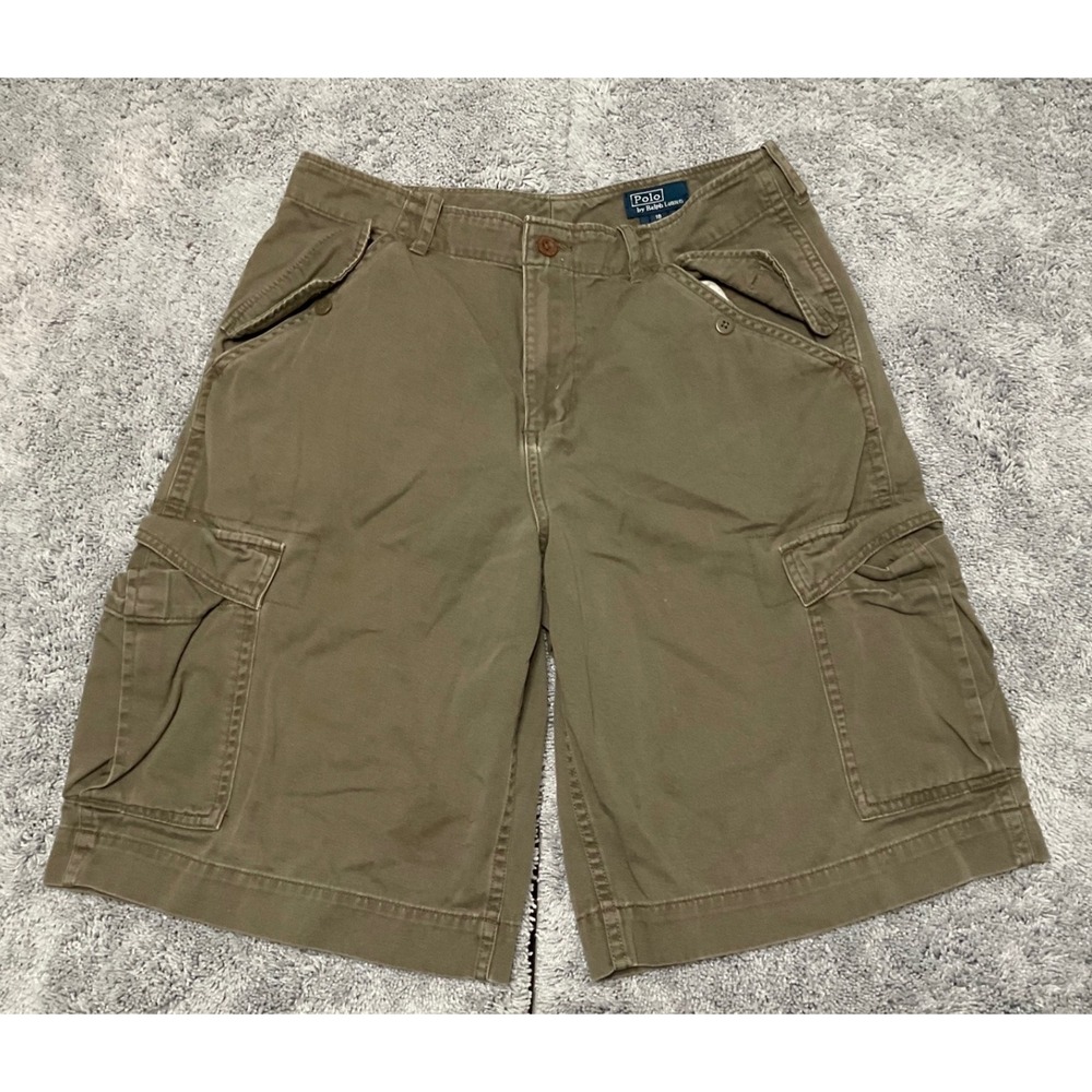 VTG 90s Y2K Polo Ralph Lauren Boys sz 18 Olive Cargo Shorts Utility Cotton Twill
